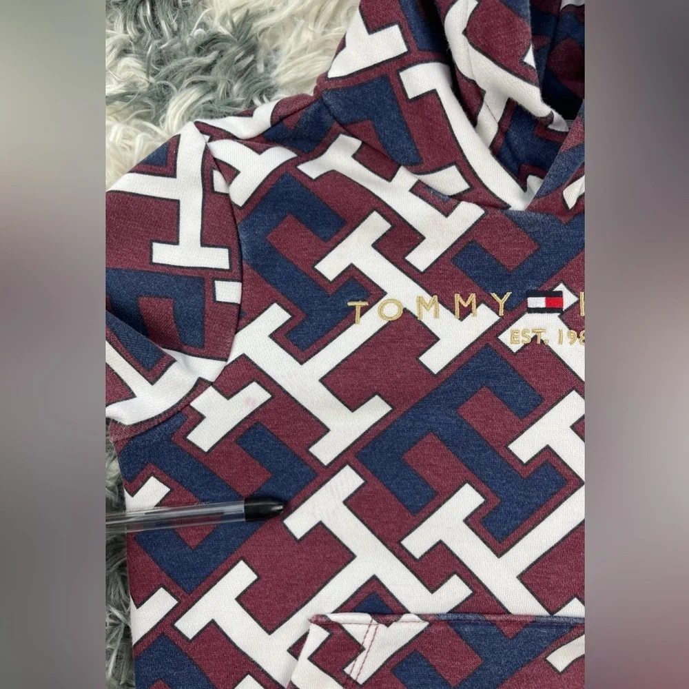 Tommy Hilfiger Kids Boy Multi-Color Monogram Print Hoodie Sweatshirt Size XS 4-5